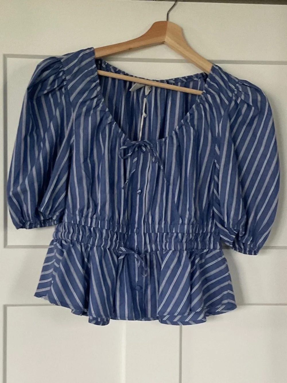 Joie Blue & White Striped Peplum Blouse NWT